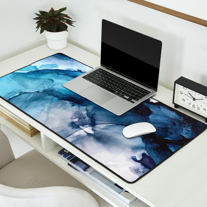 White Sand Blue Sea - Alcohol Ink Painting Desk Mat Gallery Image 2