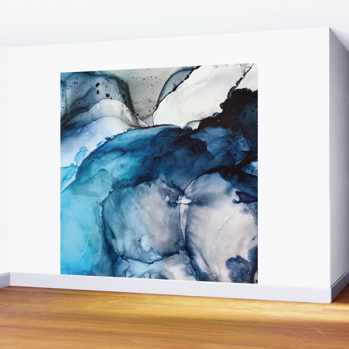 White Sand Blue Sea - Alcohol Ink Painting Wall Mural Gallery Image 2