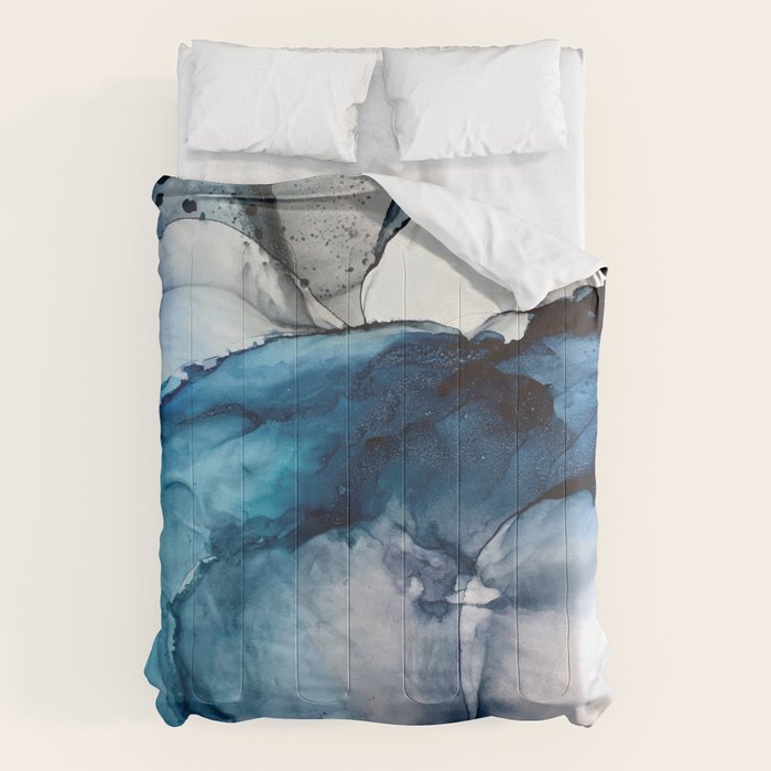 White Sand Blue Sea - Alcohol Ink Painting Comforter Gallery Image 6