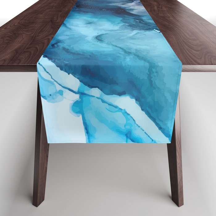 White Sand Blue Sea - Alcohol Ink Painting Table Runner Gallery Image 1