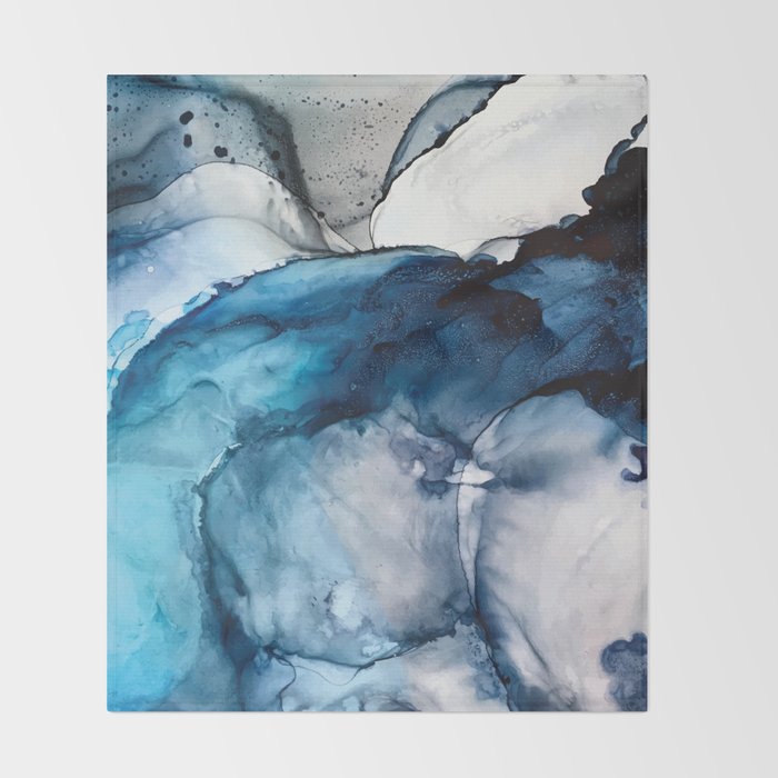 White Sand Blue Sea - Alcohol Ink Painting Throw Blanket Gallery Image 2