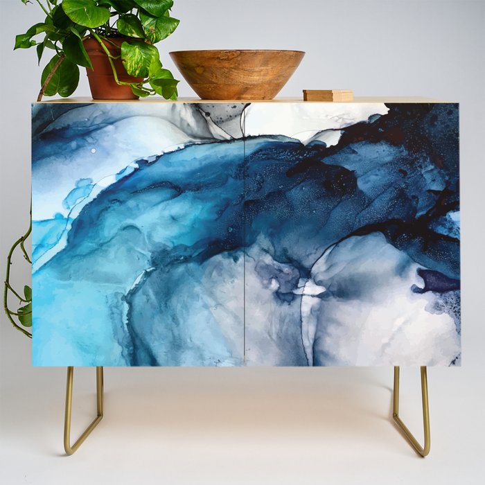 White Sand Blue Sea - Alcohol Ink Painting Credenza Gallery Image 1
