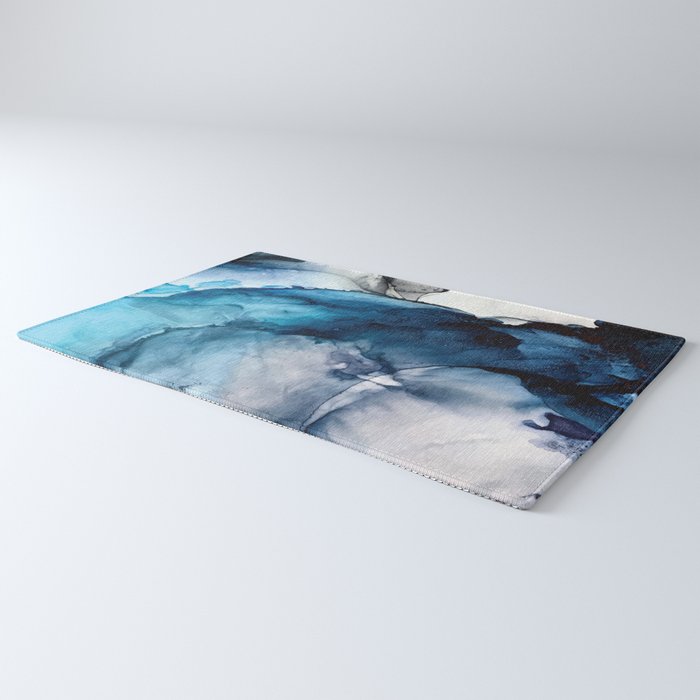 White Sand Blue Sea - Alcohol Ink Painting Rug Gallery Image 3