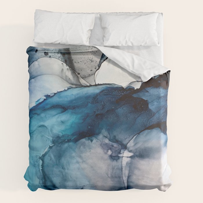 White Sand Blue Sea - Alcohol Ink Painting Duvet Cover Gallery Image 2