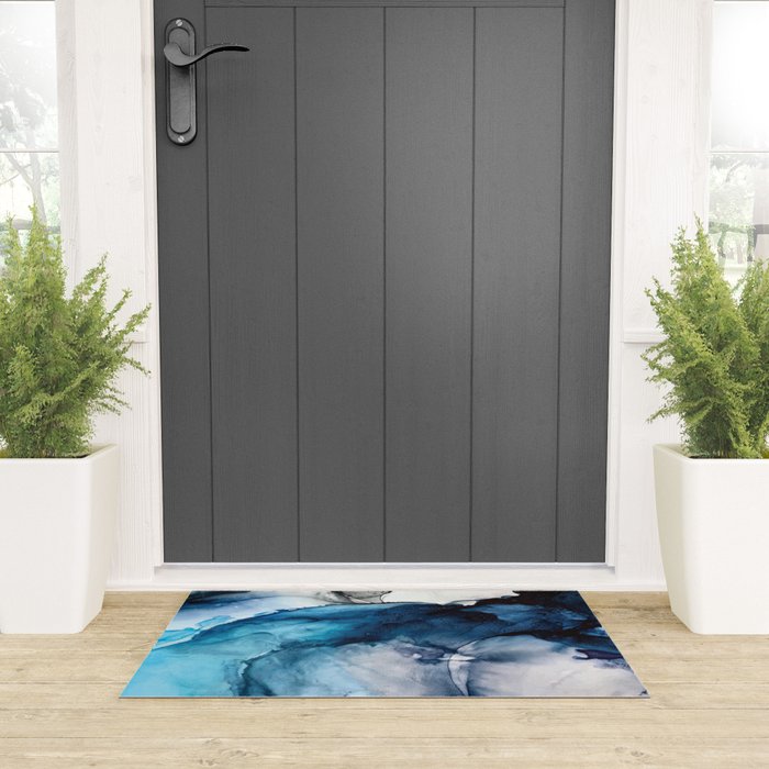 White Sand Blue Sea - Alcohol Ink Painting Welcome Mat Gallery Image 3