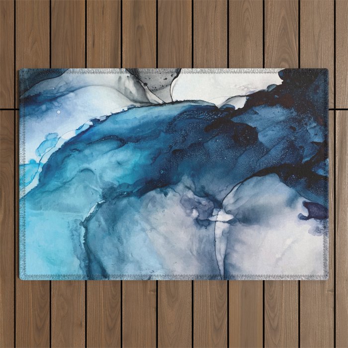 White Sand Blue Sea - Alcohol Ink Painting Outdoor Rug Gallery Image 1