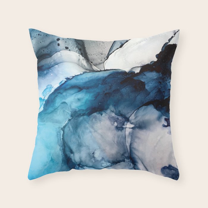 White Sand Blue Sea - Alcohol Ink Painting Throw Pillow Gallery Image 6