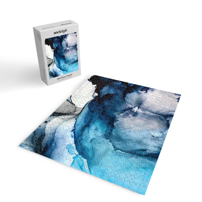 White Sand Blue Sea - Alcohol Ink Painting Jigsaw Puzzle Gallery Image 2