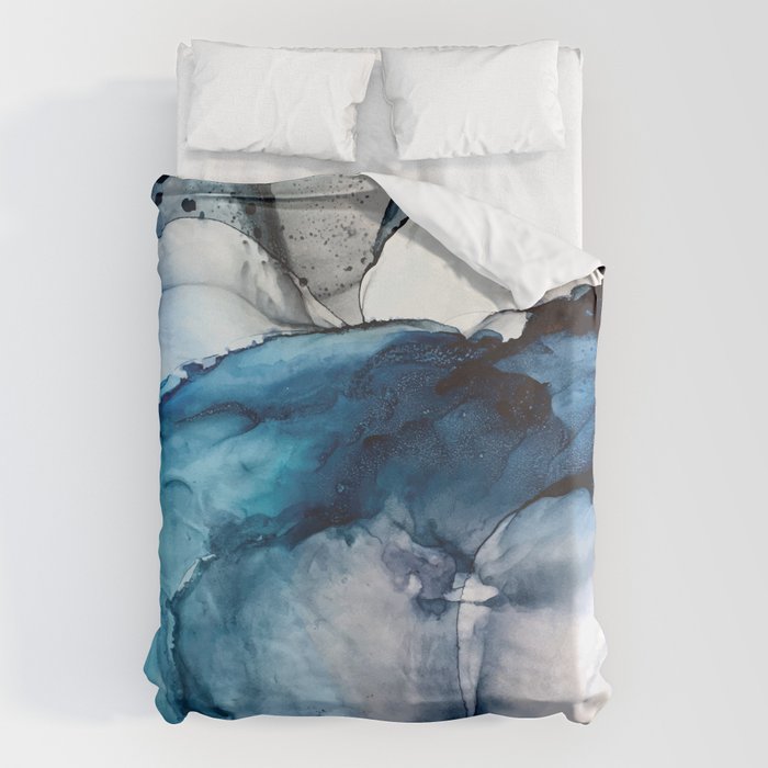 White Sand Blue Sea - Alcohol Ink Painting Duvet Cover Gallery Image 6