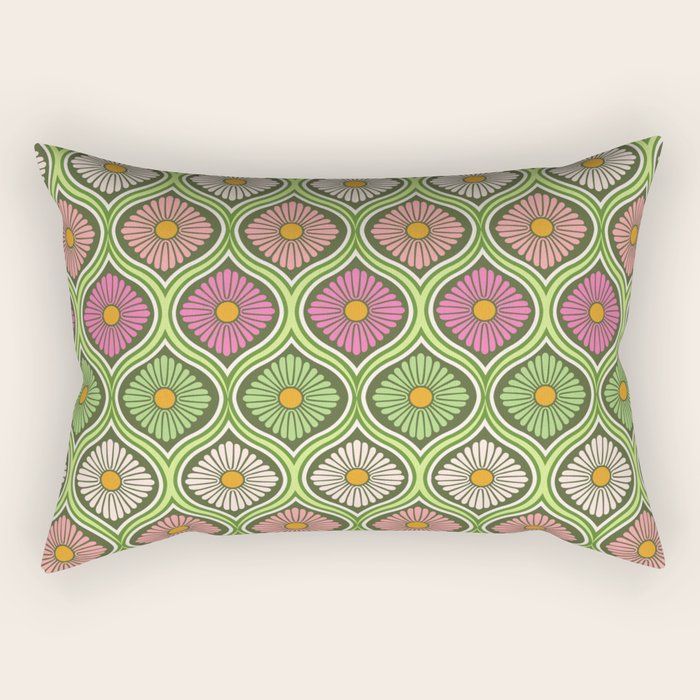 Groovy 70s Retro Mod Daisy Flowers Rectangular Pillow Gallery Image 1