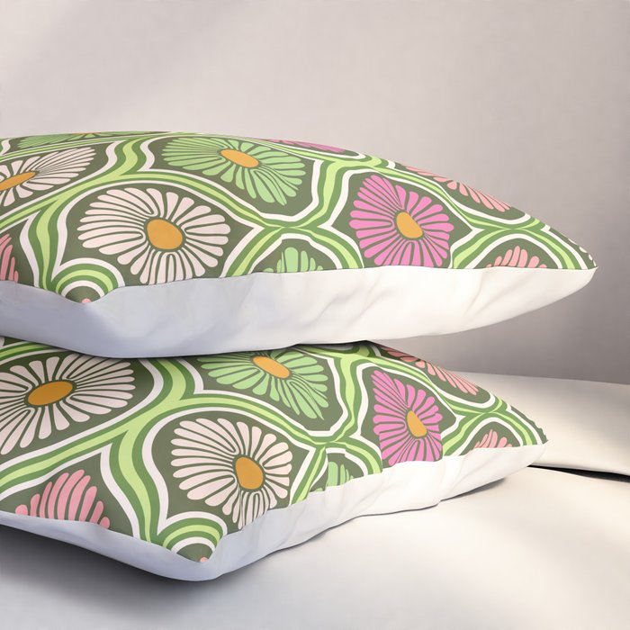 Groovy 70s Retro Mod Daisy Flowers Pillow Sham Gallery Image 3