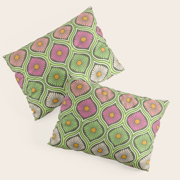 Groovy 70s Retro Mod Daisy Flowers Pillow Sham Gallery Image 1