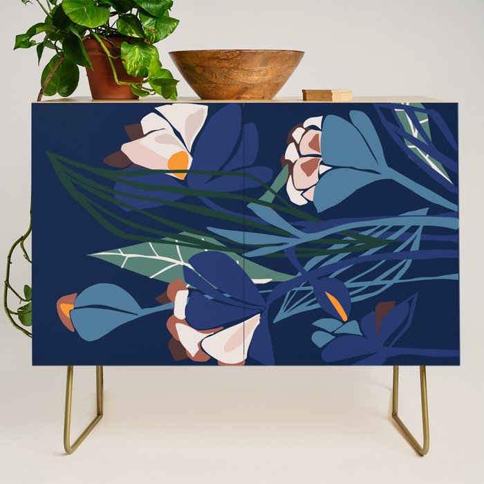 Outside at night â modern floral illustration Credenza Gallery Image 1