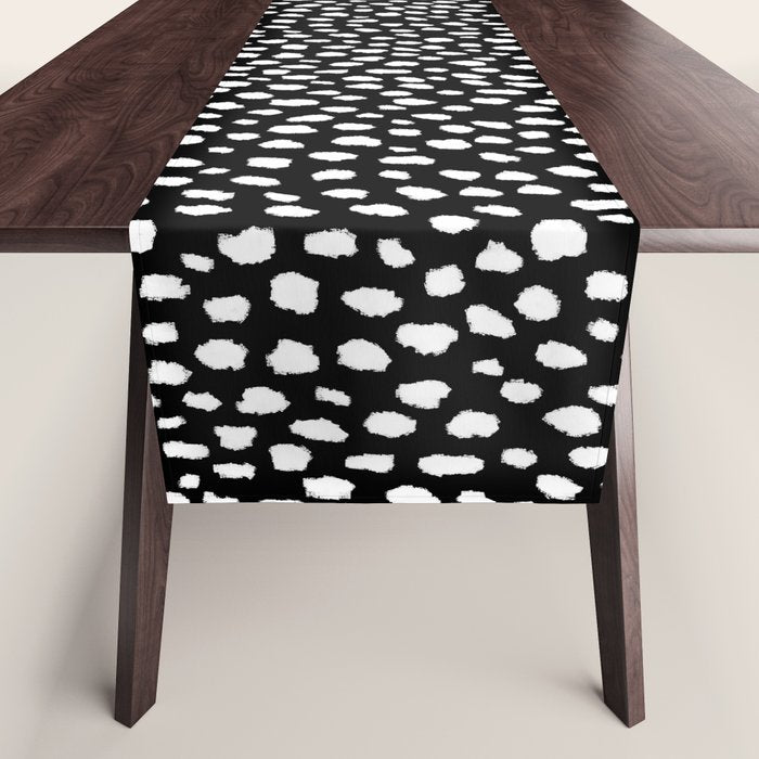 Handmade polka dot brush strokes (black and white reverse dalmatian) Table Runner Gallery Image 1