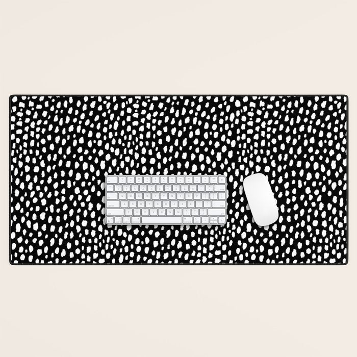 Handmade polka dot brush strokes (black and white reverse dalmatian) Desk Mat Gallery Image 1
