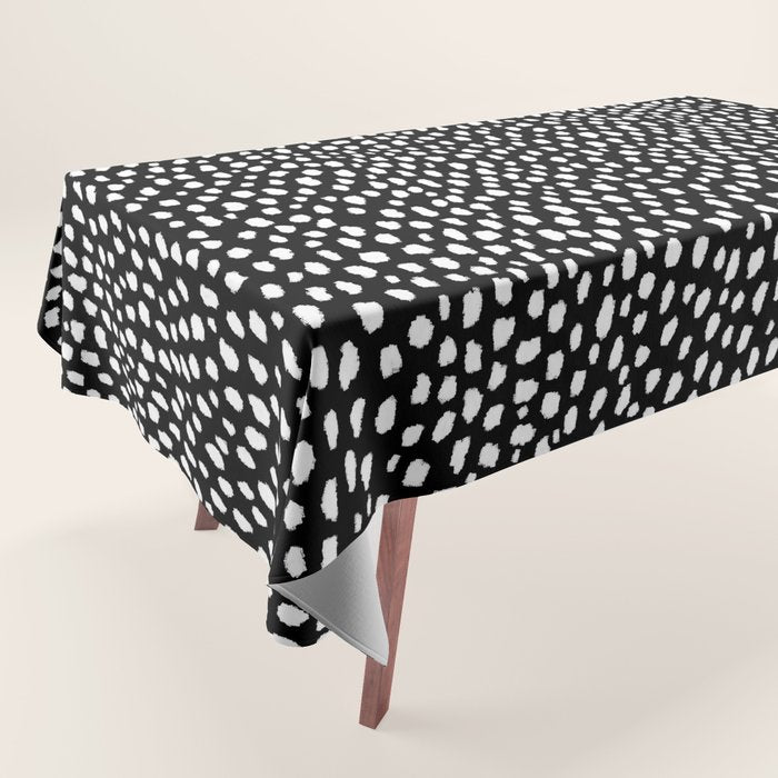 Handmade polka dot brush strokes (black and white reverse dalmatian) Tablecloth Gallery Image 1