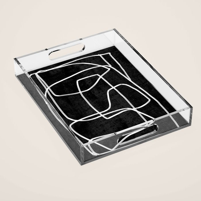 Abstract line art 22 Black And White Acrylic Tray Gallery Image 1