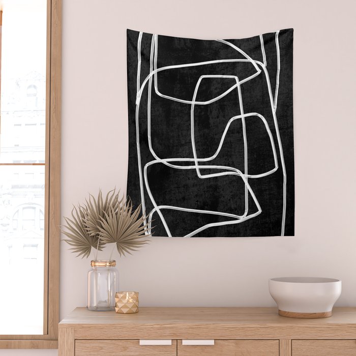 Abstract line art 22 Black And White Wall Tapestry Gallery Image 2