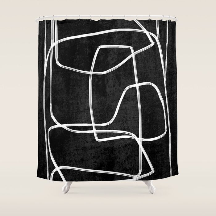 Abstract line art 22 Black And White Shower Curtain Gallery Image 1