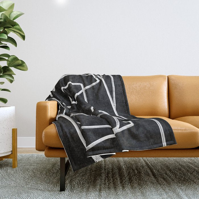 Abstract line art 22 Black And White Throw Blanket Gallery Image 1