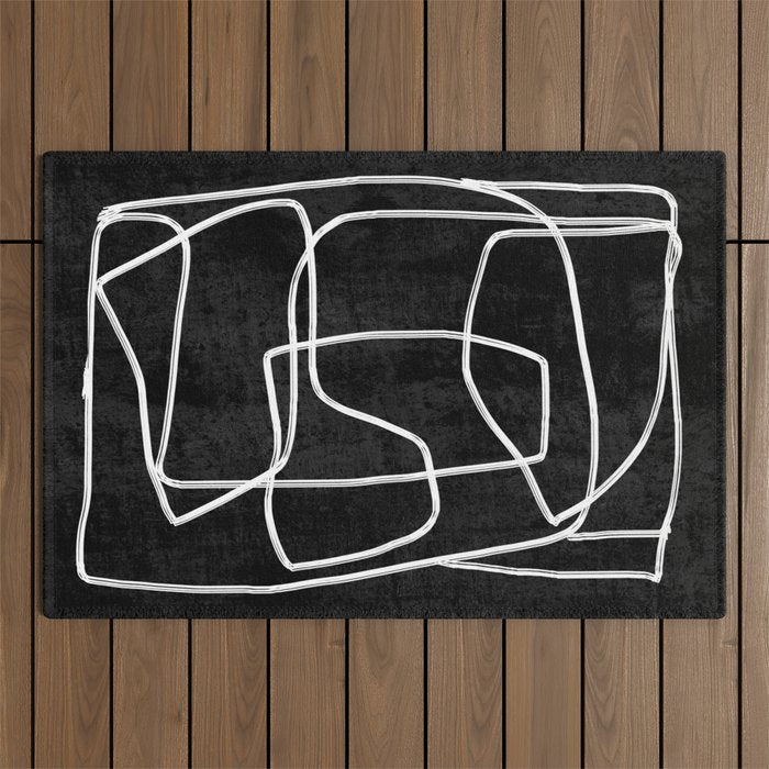 Abstract line art 22 Black And White Outdoor Rug Gallery Image 1