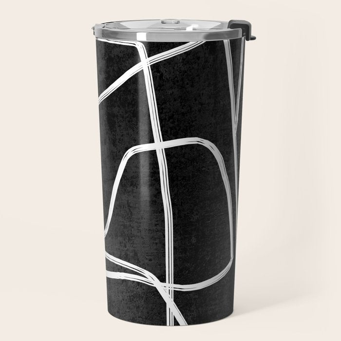 Abstract line art 22 Black And White Travel Mug Gallery Image 2