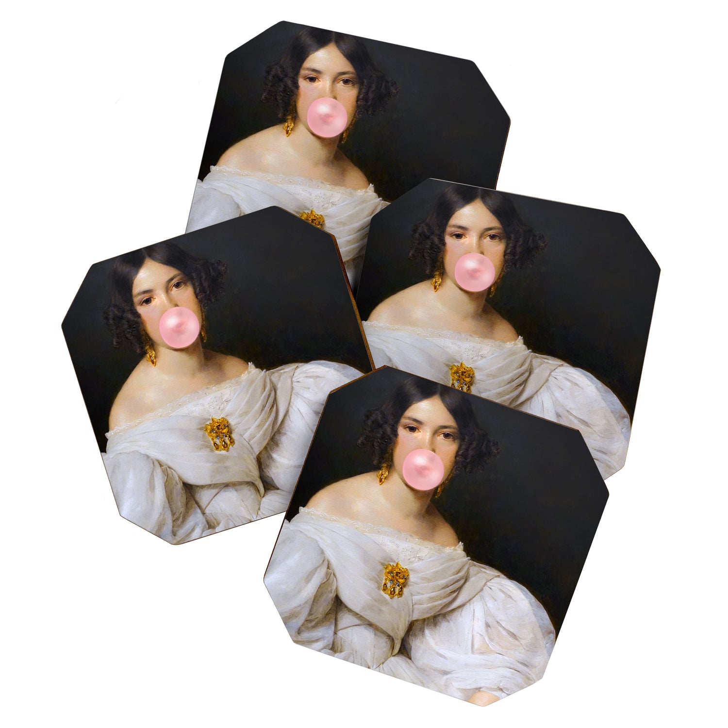 Louise Bubblegum Renaissance Portrait  Eclectic Altered Famous Wall Art Coaster Gallery Image 1