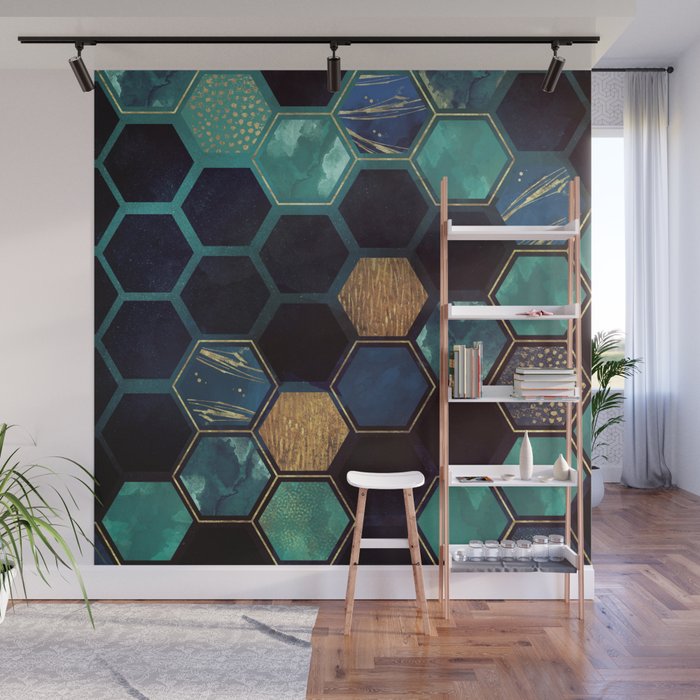 Blue & Gold Wall Mural Gallery Image 1