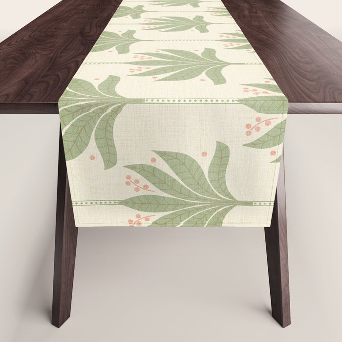 Shaker Palm Motif in Sage and Linen Table Runner Gallery Image 1