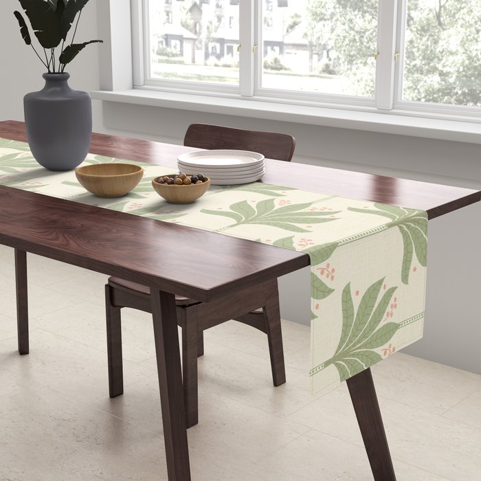 Shaker Palm Motif in Sage and Linen Table Runner Gallery Image 2