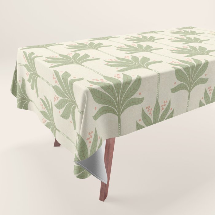 Shaker Palm Motif in Sage and Linen Tablecloth Gallery Image 1