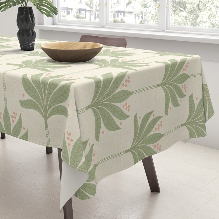Shaker Palm Motif in Sage and Linen Tablecloth Gallery Image 3