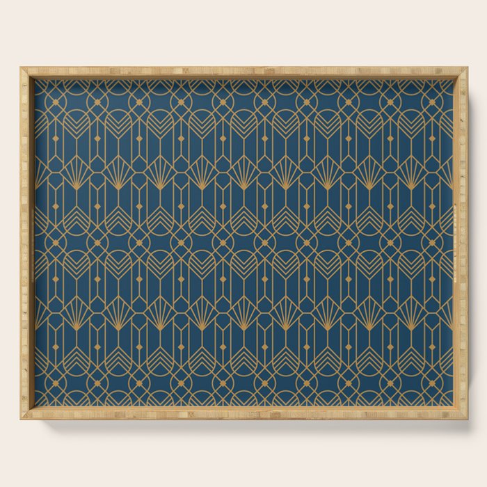 Art Deco Abstract Navy Blue & Gold Pattern Serving Tray Gallery Image 1