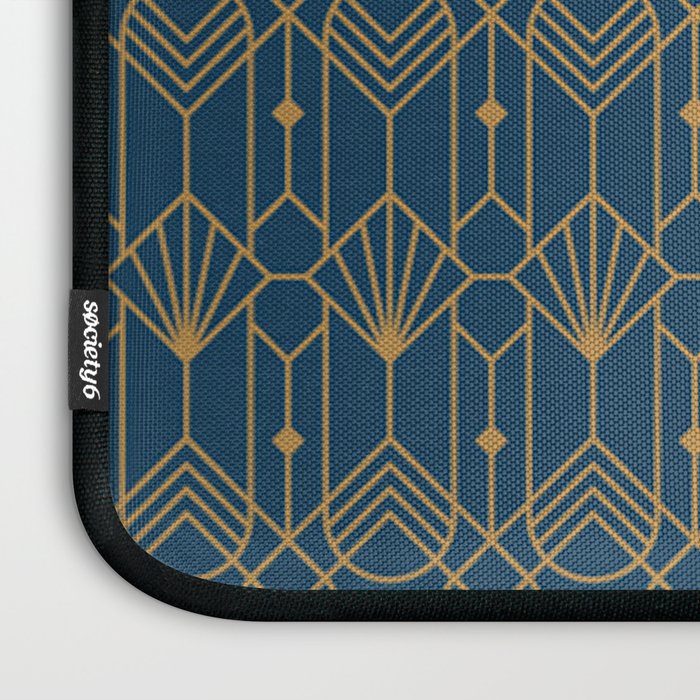 Art Deco Abstract Navy Blue & Gold Pattern Laptop Sleeve Gallery Image 3