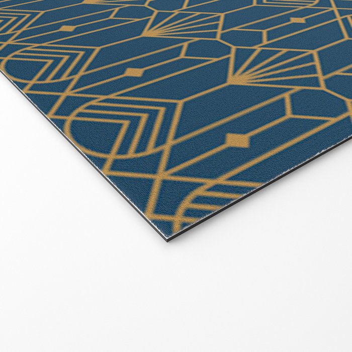 Art Deco Abstract Navy Blue & Gold Pattern Welcome Mat Gallery Image 2