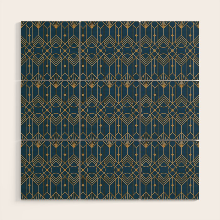 Art Deco Abstract Navy Blue & Gold Pattern Wood Wall Art Gallery Image 1