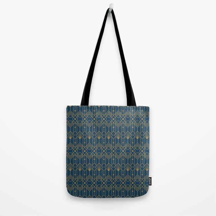 Art Deco Abstract Navy Blue & Gold Pattern Tote Bag Gallery Image 2