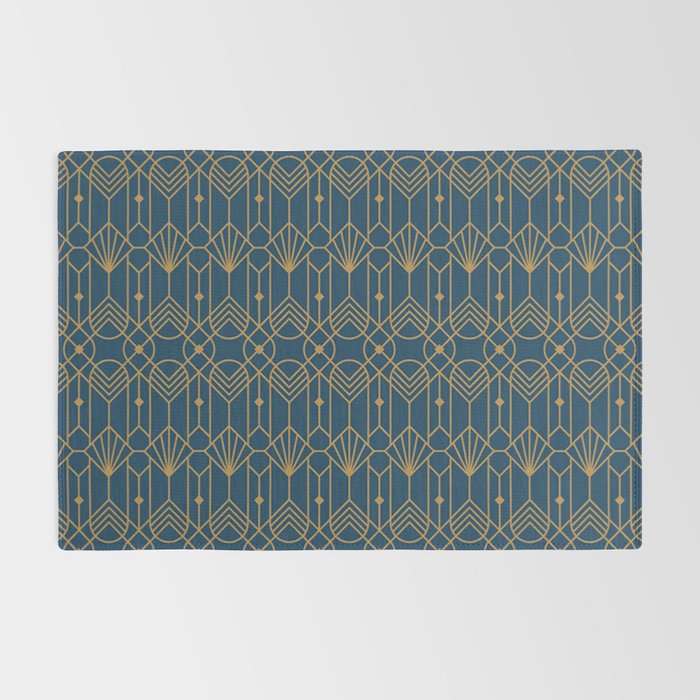 Art Deco Abstract Navy Blue & Gold Pattern Rug Gallery Image 2