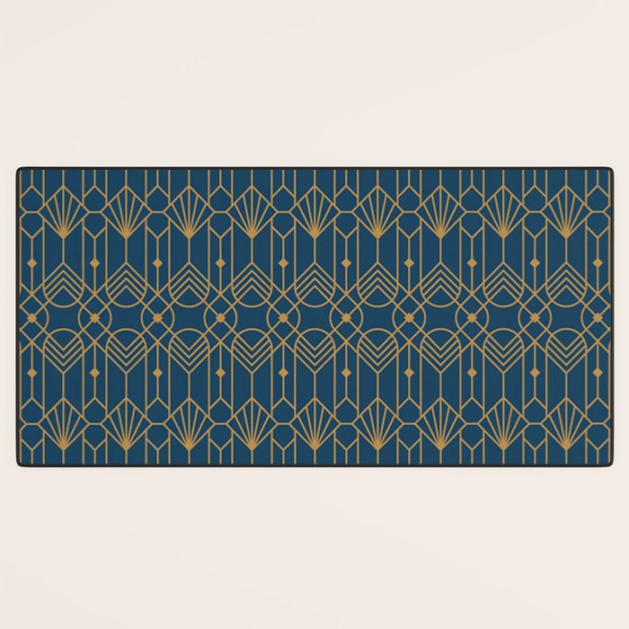 Art Deco Abstract Navy Blue & Gold Pattern Desk Mat Gallery Image 3