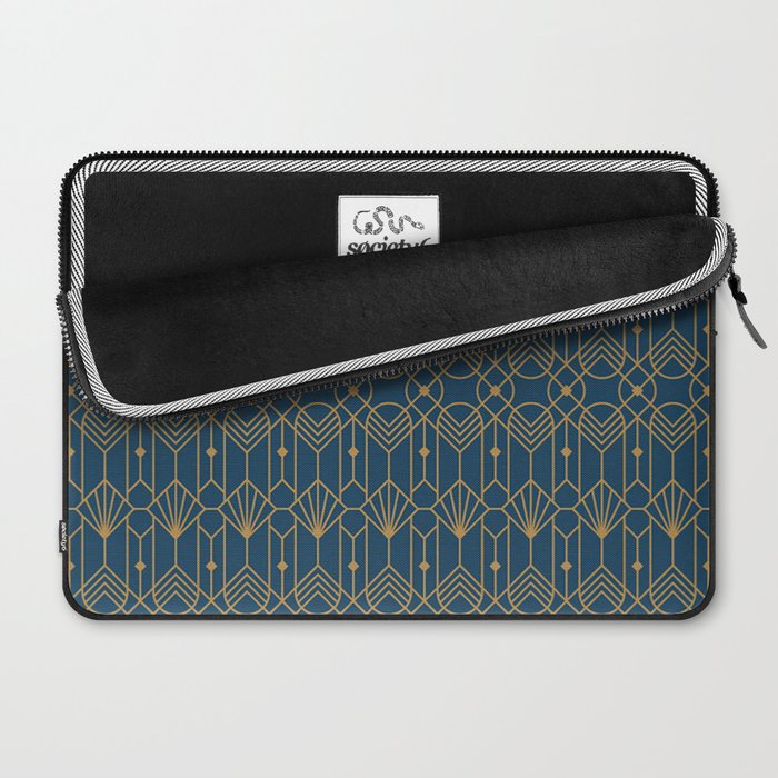 Art Deco Abstract Navy Blue & Gold Pattern Laptop Sleeve Gallery Image 2