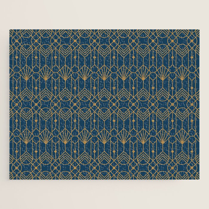 Art Deco Abstract Navy Blue & Gold Pattern Jigsaw Puzzle Gallery Image 1