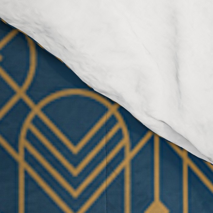 Art Deco Abstract Navy Blue & Gold Pattern Comforter Gallery Image 4