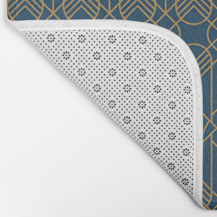 Art Deco Abstract Navy Blue & Gold Pattern Bath Mat Gallery Image 2