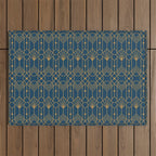 Art Deco Abstract Navy Blue & Gold Pattern Outdoor Rug Gallery Image 1