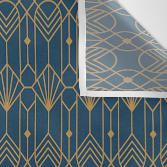 Art Deco Abstract Navy Blue & Gold Pattern Wall Tapestry Gallery Image 3