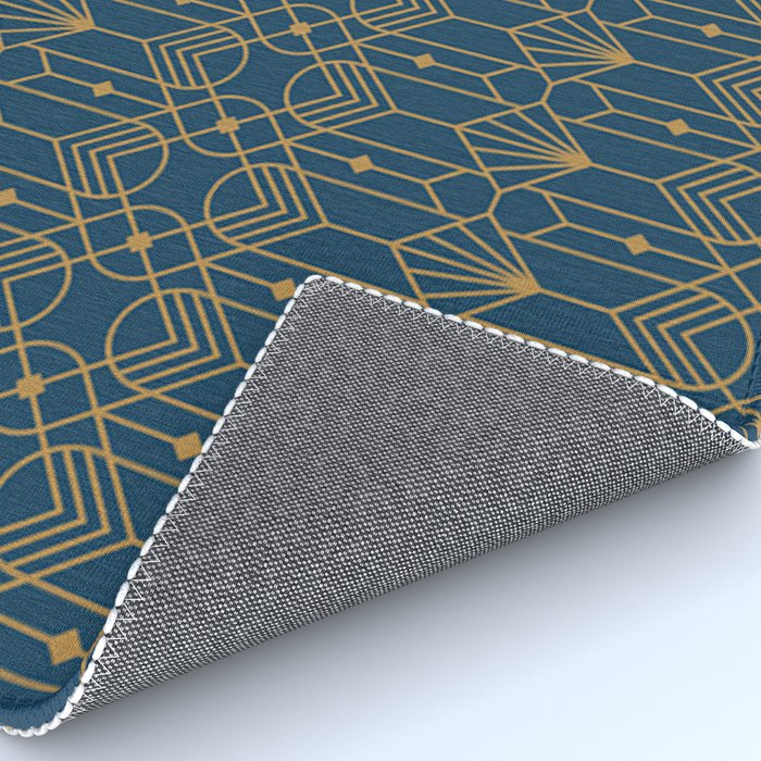 Art Deco Abstract Navy Blue & Gold Pattern Rug Gallery Image 4