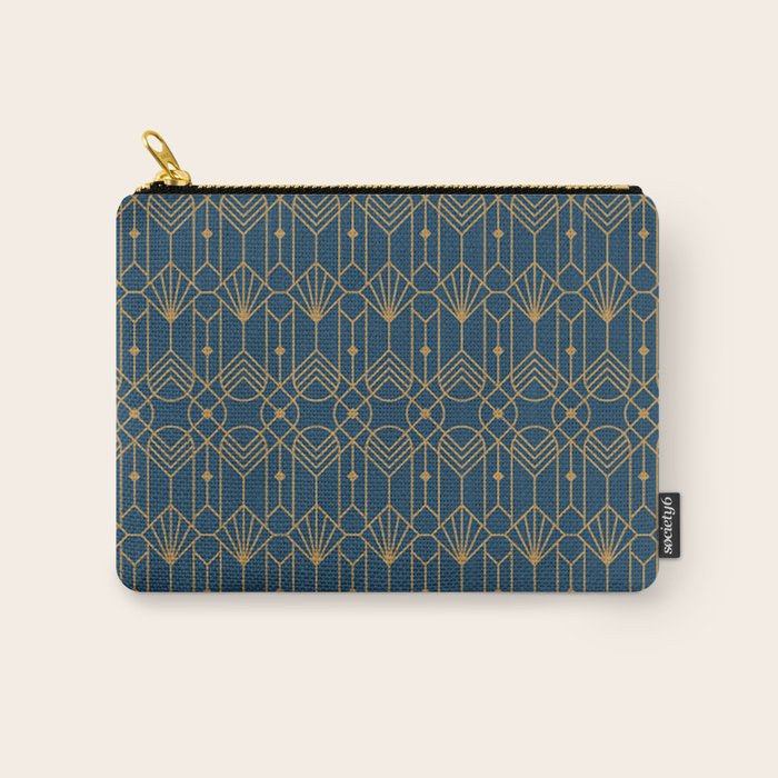 Art Deco Abstract Navy Blue & Gold Pattern Carry All Pouch Gallery Image 1