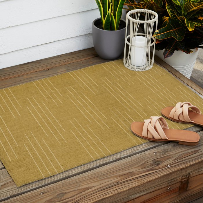 Minimalist, Boho, Line Art in Yellow Outdoor Rug Gallery Image 2