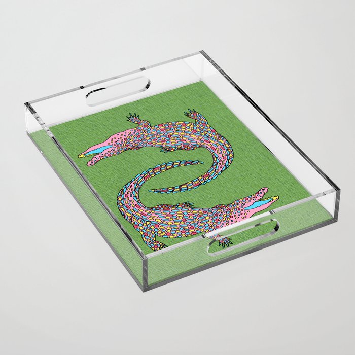 Crocodiles (Textured Green and Pink) Acrylic Tray Gallery Image 1