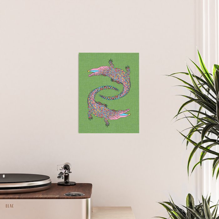 Crocodiles (Textured Green and Pink) Poster Gallery Image 2